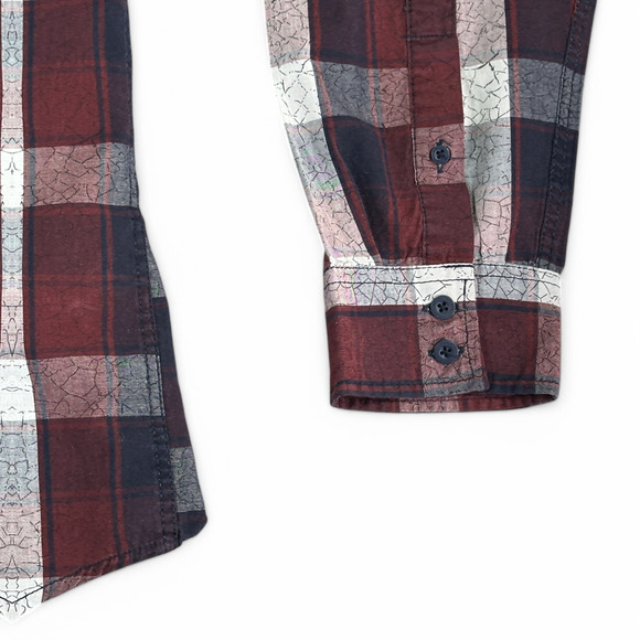 Marc Ecko Shirt Adult EXTRA LARGE Burgundy Blue Cut & Sew Plaid Pockets - Picture 8 of 11